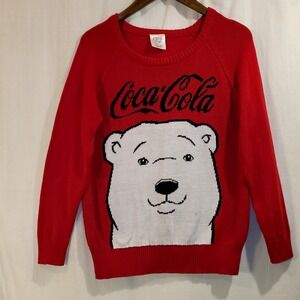 Coca Cola Women's Size M Red White Polar Bear Face Pullover Sweater‎ Classic